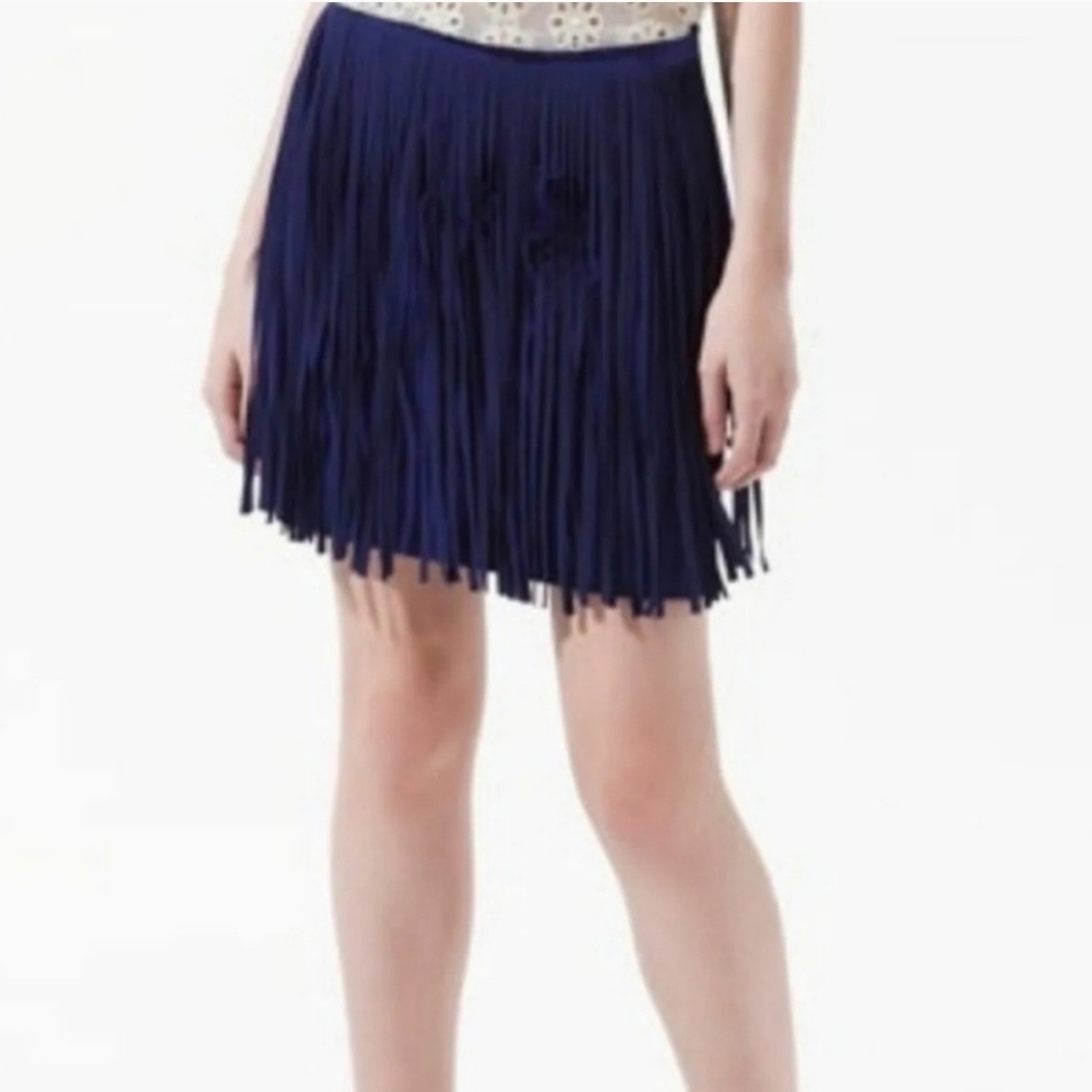 Zara Basic blue fringe formal miniskirt size small